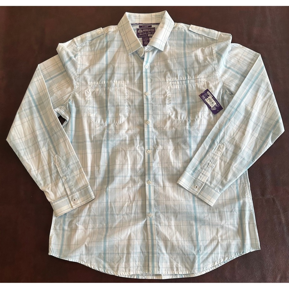 American Rag CIE Slim Fit Plaid Dress Shirt Mens XL Blue White D22A04WHT NWT